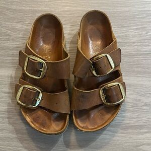 Gold big buckle Birkenstocks